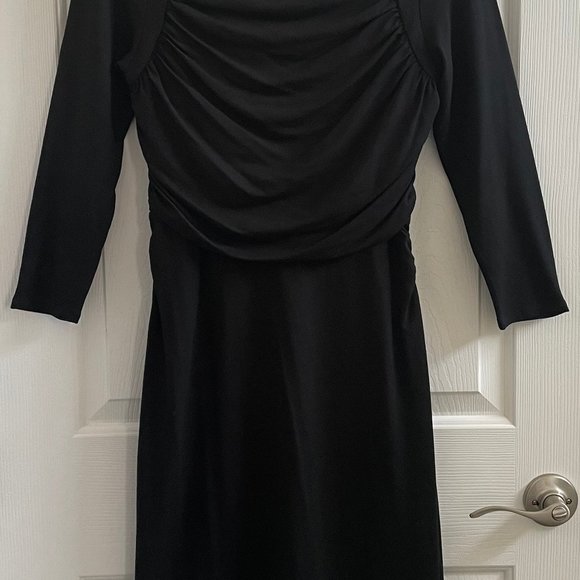 NWOT ANN TAYLOR BLACK DRESS SZ 6 RUCHED WAIST 3/4 SLEEVES - Picture 1 of 5
